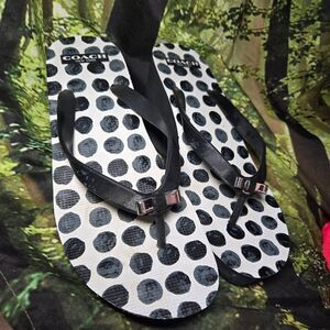 Coach Alessa Wedge Sandals Thong Flip Flop Black With Silver Bow Slip On